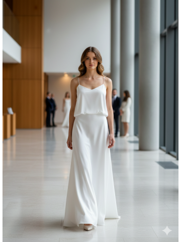Ensemble Mariée Civile « Pure Élégance » – Top & Jupe en Soie Artificielle